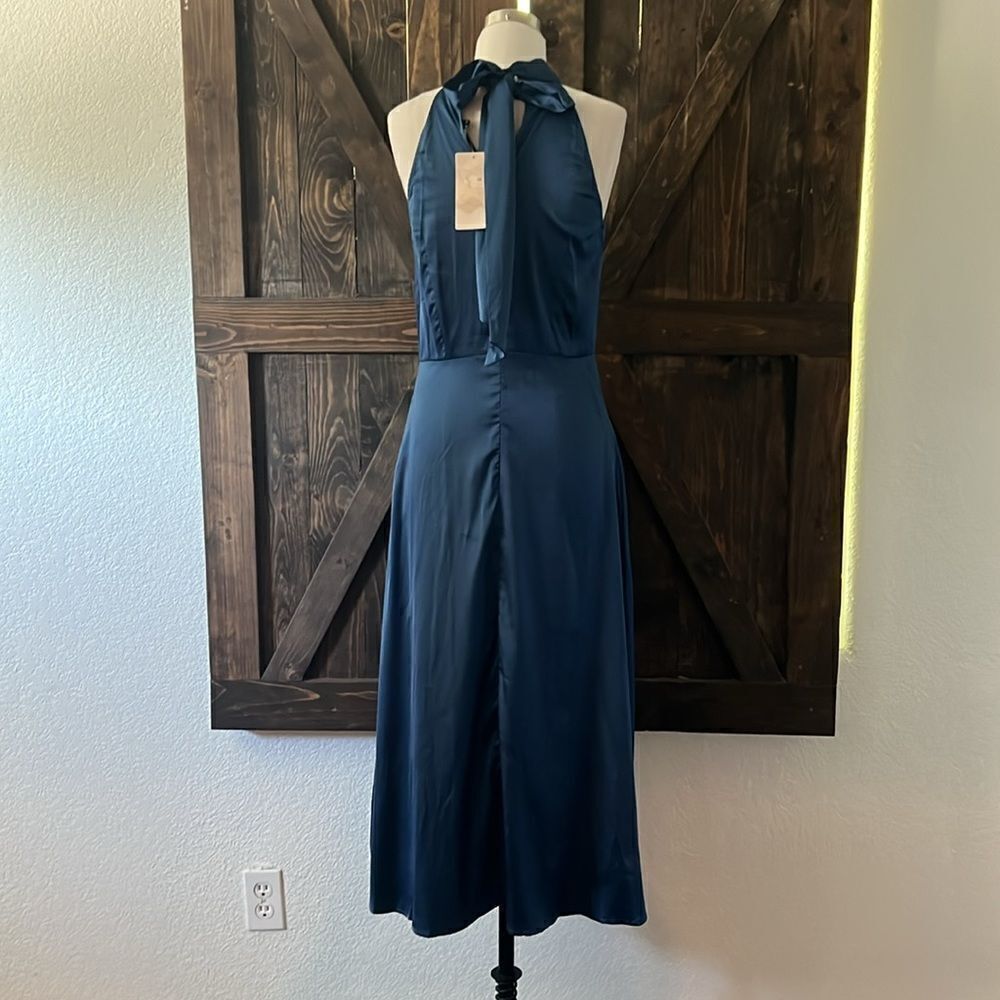 Satin Fall Solid Color Sexy High Waist Slit Neck Evening Dress Homecoming Dress - Picture 9 of 15